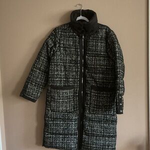 NWT Puffer Tweed Long Coat - Black/White